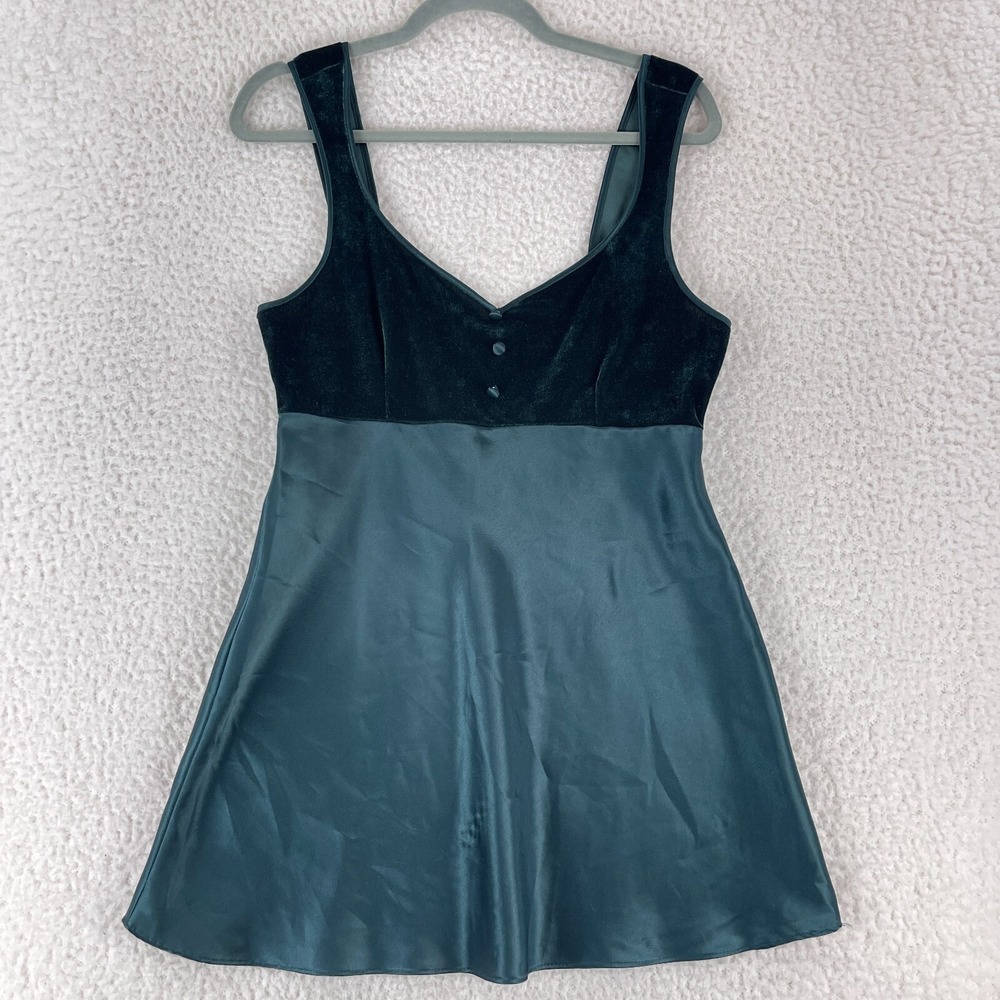 California Dynasty Vintage Green Velvet Satin Chemise Womens Sleeveless‎ Size M